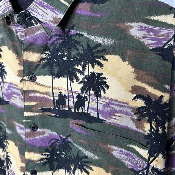 Vtg Roper Button Up Shirt Mens Sz M Cowboys Palm Trees Sunset Graphic Hawaiian - Picture 6 of 11